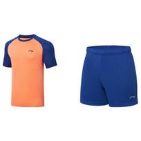 Li Ning Ping Pong Rookie Series Solid Color Round Neck Pullover Short Sleeve T-Shirt Mid Waist Straight Leg Shorts Casual Sports Set AATT003-6 XXXL orange
