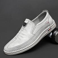 Summer Men Leather Four Seasons Single Shoes Handsewn Casual Shoes Comfort Breathable Soft Men's Driving Shoes Handmade Sneakers 38 smėlis