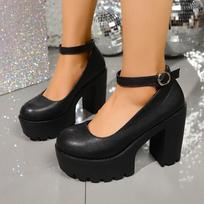 Black Super High Heels Mary Jane Shoes Women Plus Size 42 Chunky Platform Pumps Woman Ankle Buckle Party Wedding High Heel Shoes 36 juoda