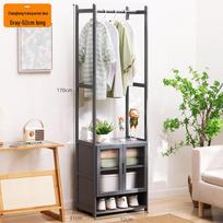 Floor-Standing Coat & Hat Rack with Clothes Rod and Shelf for Bedroom Storage 1 unit pilka spalva