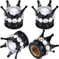 4 Pcs Crown Tire Valve Stem Caps Bling Crystal Rhinestone Universal Chrome Crown Vehicle Car Tire Caps Covers  Autos Accesorios