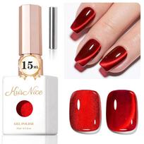 KRISNICE Magnetic Nail Gel Cat Eye Single Color Polish Holographic Glitter Color Gel Red Nails, Gel, Glitter, 15ml, Magnetic, UV/LED Compatible,