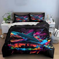 Shark Themed Art Decor Set Multiple Sizes Kid'S And Adults' Bedroom Exquisite 3Pc Bedding Set, Gift EU Twin 135X200cm&set