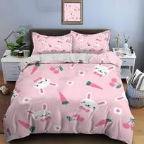 Cute Bunny Cherry Carrot Pink Pattern Bedding Set 1 Duvet Cover 2 Pillowcases For Adult And Children Luxury Gift Full Size EU Twin 135X200cm&set