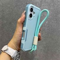 Luxury Hybrid Bumper Armor Bracelet Wrist Strap Lanyard Phone Case For iPhone 17 16 11 12 13 14 15 Pro Max XR Shockproof Cover For iPhone XS&Case & Strap mėlyna