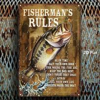 Retro Metal Tin Sign Fishing Rules Man Cave Bar Wall Decor