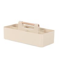 Multi-compartment Desk Organizer Plastic Wood Handle Stationery Finishing Box Portable Large Capacity Divided Baskets Makeup smėlis