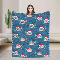Santa Sharks Blue Christmas Shark Blanket Quality Warm Throw Blanket for Kids Winter Home Outdoor Novelty Bedspread 100cmx150cm