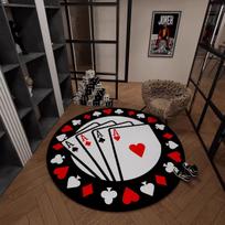 Magic Poker Card Patterned Round Carpet American Style Creative Chip Floor Mat Living Room Bedroom Interest Washable Rugs Soft 60cmx60cm