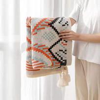 Bohemian Ukulele Sofa Throw Blanket with Tassels - All-Season Air Conditioning Cover for Home & Travel. 80x110 cm