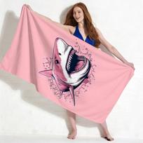 Pastel Pink Shark Towel, Striking Great White Shark on Pink Background Print Bath Towel, Eye-Catching Summer Essential 1pcs 27x55inch 70x140cm&1pc