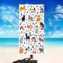1pc Cute Cat Pattern Beach Towel, Super Absorbent Microfiber, Modern Style, Cartoon Themed, 300gsm, for Beach, Pool, Bathroom, 40x70cm