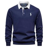 Ralph Lauren vyriški ilgomis rankovėmis polo marškinėliai iš 100% medvilnės, su siuvinėtu arkliuku, rudeniui ir žiemai S
