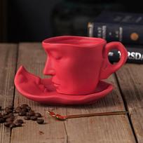 Hi Ceramic Coffee Cup And Saucer Set Creative Abstract Art Design Matte Macaron Colors Afternoon Tea Coffee Mug Kitchen Drinkware raudona