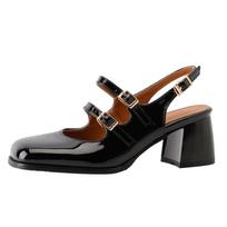 Fashion Elegant Women's High Heels Mary Janes Shoes Classic Pumps Black Silver Sandals Heeled Wedding Office Shoes Female Large Size 34 juoda