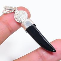 Natural Black Onyx Gemstone 925 Sterling Silver Jewelry Pendant 2.48  AP-14062