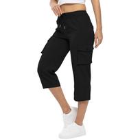 Moteriškos „Cargo Capris“ lengvos, lengvos 3/4 kelnių kišenės. XL juoda