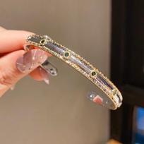Geometric Zircon Silver Bracelet With 24k Gold Plating For Stylish Office Wear StyleA