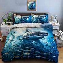 Shark Swimming Through Fish Swarm Print Soft Comfortable Duvet Cover Bedding Set Included 1*Duvet Cover  2*Pillowcases EU Twin 135X200cm&set