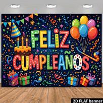2D „Feliz Cumpleaños“ nuotraukų fonas Ispaniška gimtadienio dekoracija Audinys 47.2x31.5inch/120*80cm