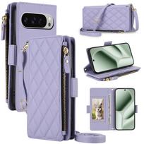 Crossbody Wrist Strap Flip Leather  Phone Case for Google PIxel  9 10 Pro XL 9A Wallet Zipper Card Slot Stand Protection Cover Google Pixel 9 violetinė