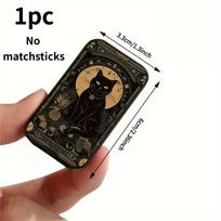 1Pc Moon Phase Black Cat Metal Matchbox, Mysterious Esoteric Vintage Tin Storage Box, Portable Sliding Lid Small Storage Box, Matches Not Included Q1 black