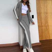 Women's Casual Two-Piece Set Blazer and Wide Leg Pants with Stripe , Comfortable and Stylish Outfit for All Seasons S