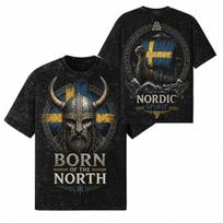 Švedija Vikingų Karių Norse Valhalla Kirvis Marškinėliai 260 GSM | Oversized Sniego Plauti M