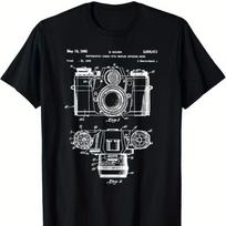 Vintage Camera Print TShirt 100 Cotton ONeck Short Sleeve Summer Casual Mens Tshirt Streetwear S