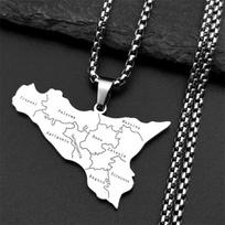 Sicilijos salos žemėlapio miesto pakabukas ant grandinėlės vyrams moterims nerūdijančio plieno aukso sidabro spalvos Italijos geografijos grandinėlės papuošalas dovana black