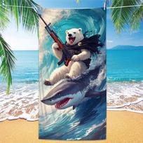 Wild Polar Bear on Shark Surfing Beach Towel: Unleash Your Adventurous Spirit! Suitable for towels, bath towels, beach towels 35x75cm&1pc
