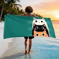 1pc of Illustration and Picture Book Sharing Theme Beach Towel, Cute Pet Day Beach Towel, Soft,Absorbent,Quick-drying,Cat Museum 140X70CM-55X27in