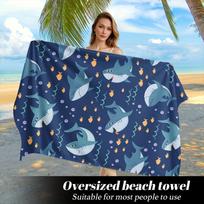 Cute Cartoon Shark Surfing Beach Towel Polyester Quick Dry Sand Free Swimming Bath Towel for Kid Boys Girls Summer Pool Vacation 35x75cm&1pc
