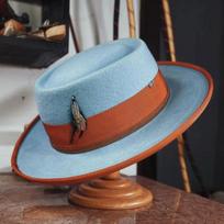 Fashionable Cowboy Style Sheep Felt Hat Solid Color With Feather Felt Hat One Size brown
