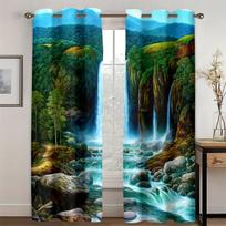 2pcs Beautiful Landscape Printed Curtain Semi-Blackout Privacy Window Drapes Set Rod Pocket Window Treatments For Bedroom Home 100W130H(CM)&Grommet Top
