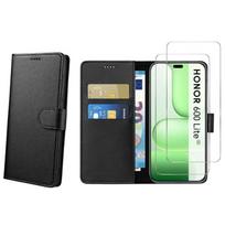 Case for Honor 600 Lite 5G and 2 Tempered Glasses - Black Wallet Magnetic Flip Cover Card Holder Phonillico® juoda