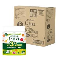 Elleair Toilet longer 80m x 32 rolls rolls x 4 Double Elegant Floral Regular ina Paper, 3.2x roll, (8 packs), Ply, 100% Pulp, Scent. [EC Exclusive,