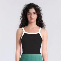 Women Contrast Trim Ribbed Cami Top And Pleated Skirt Two Piece Sport Set S juoda