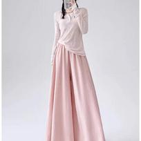 Women Elastic Waist Textured Wide Leg Maxi Skirt M rožinė