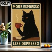 Metal Wall Art Vintage Black Cat Barista Poster for Kitchen Decor