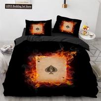 Poker Duvet Cover Set Card Fire Poker Game Decor Polyester Comforter Cover Set With Pillowcase Poker Competition Theme King Size EU single(135x200cm)