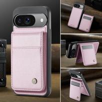 2 viename nuimamas magnetinių kortelių dėklas-piniginė odinis dėklas Google Pixel 10 Pro XL 9A 9 8 8A 7A 7 Nuimamas magnetinis dangtelis Google Pixel 9 rožinė