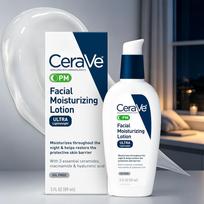CeraVe PM drėkinamasis veido losjonas su hialurono rūgštimi ir niacinamidu, itin lengvas, be aliejaus, 3 uncijos