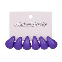 3pairs Gold Plated Chunky Waterdrop Earrings Glossy Finish Dopamine Teardrop Stud Earrings Bohemian Hanging Dangle Earring violetinė