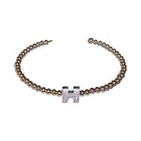 Copper Zircon Letter Open Bangle With Silver Finish For Fashion Accessories 2024 Autumn