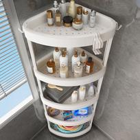 Laisvai pastatoma kampinė vonios lentyna - Daugiasluoksnis laikiklis tualeto ir dušo patalpų tarpams 2-Layer Large Triangle Shelf with Hooks gray