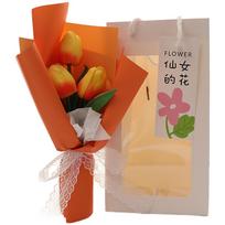 Orange Blue Pink Tulip Bouquet with Carry Handbag and Lamp - Korean Style 28x18cm Decor for Living Room Office Desk