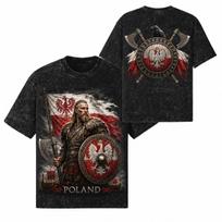 Lenkija Vikingų Kariūnas Šiaurės Vėliava Kirvis Marškinėliai 260 GSM | Per dideli Sniego plovimo efektas M