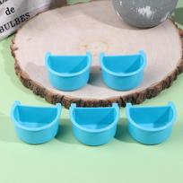 5Pcs Bird Food Feeding Dish Easy Install Feeder Bowl for Small Animal Cage Budgie Parrot Parakeets Lovebirds mėlyna