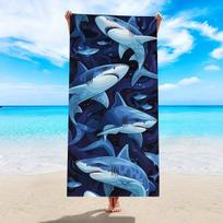 1pc shark pattern beach towel, ultra-fine fiber quick drying water absorbing swimming multifunctional beach towel 150x75cm